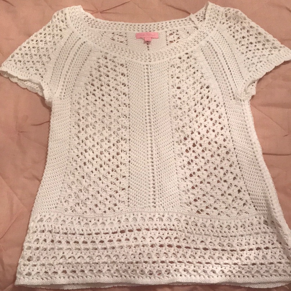 Lilly pulitzer white crochet top size m